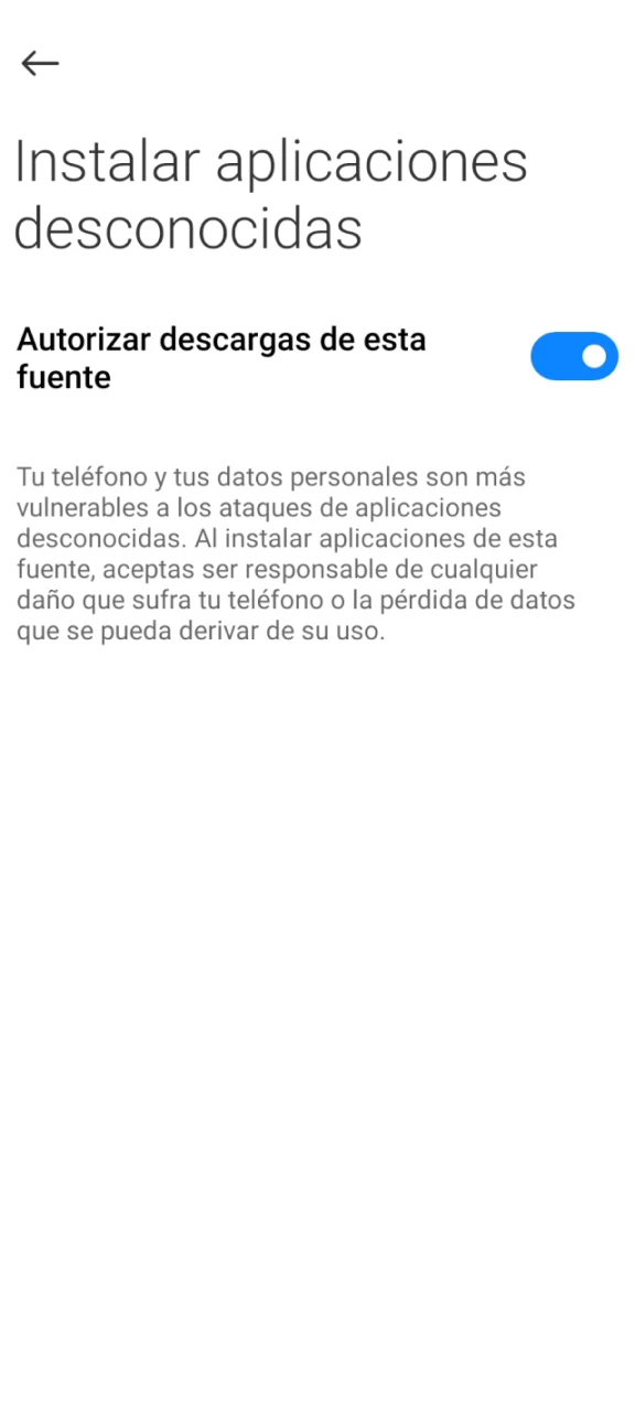 Permitir la instalación desde fuentes desconocidas para instalar Pin-Up.