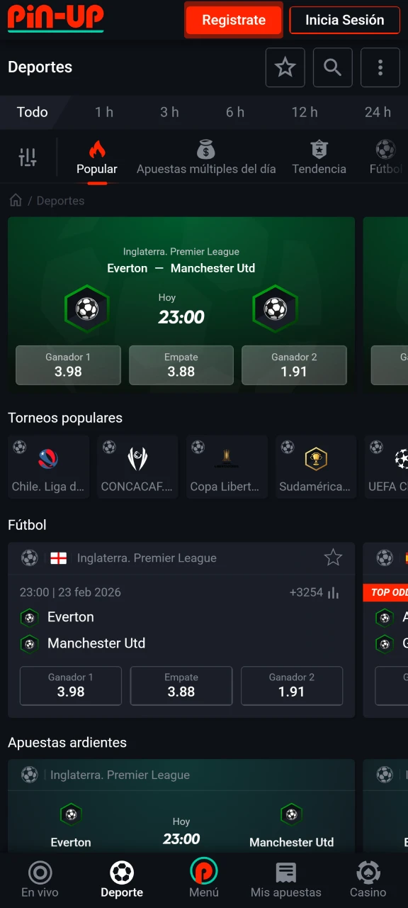Realiza apuestas deportivas a través de la aplicación Pin-Up.
