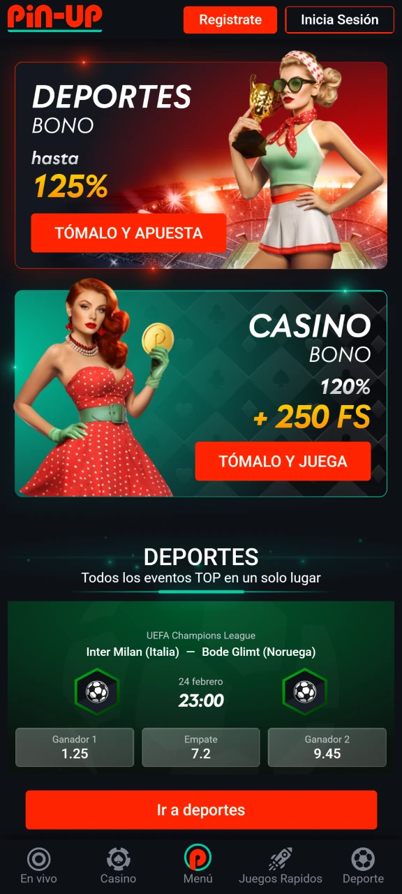 Disfruta de la navegación y la interfaz sencillas de la aplicación Pin-Up.