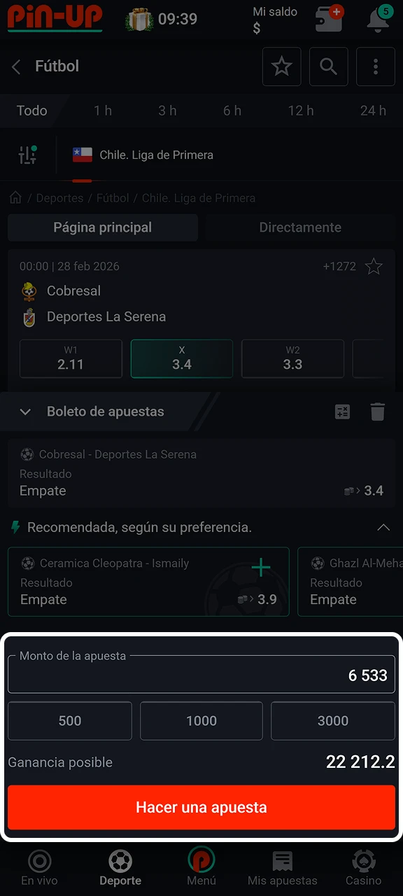 Confirma tu apuesta en el sitio web de Pin-Up.