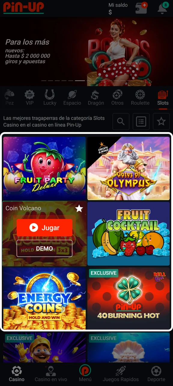 Encuentra el juego que deseas jugar en el casino Pin-Up.