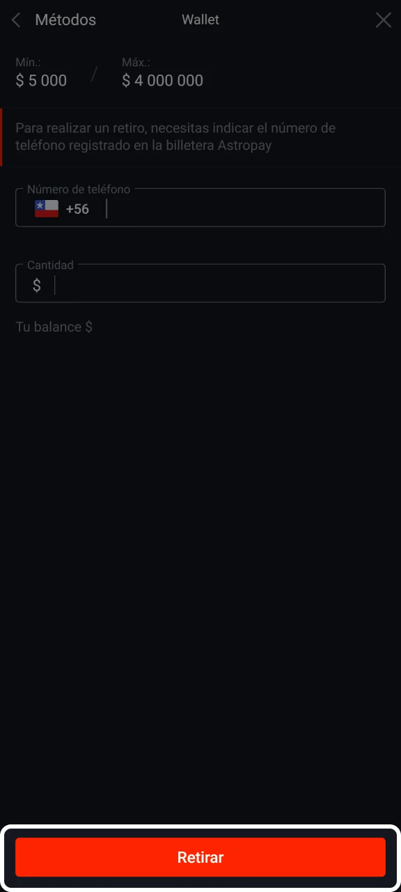 Acepta el retiro en la página de retiros de Pin-Up.
