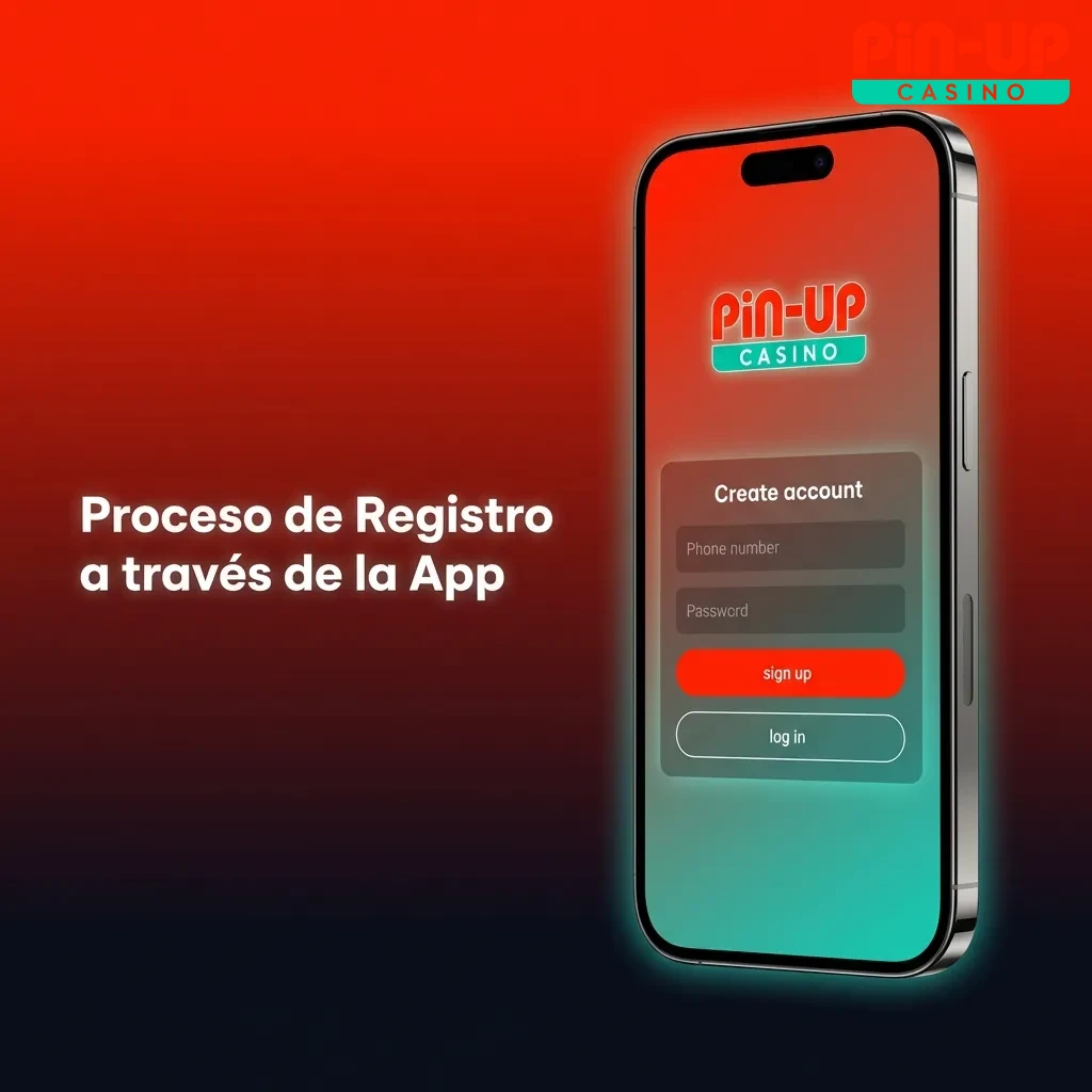 Mobile phone showing Pin-Up app registration screen with sign-up form and account creation steps