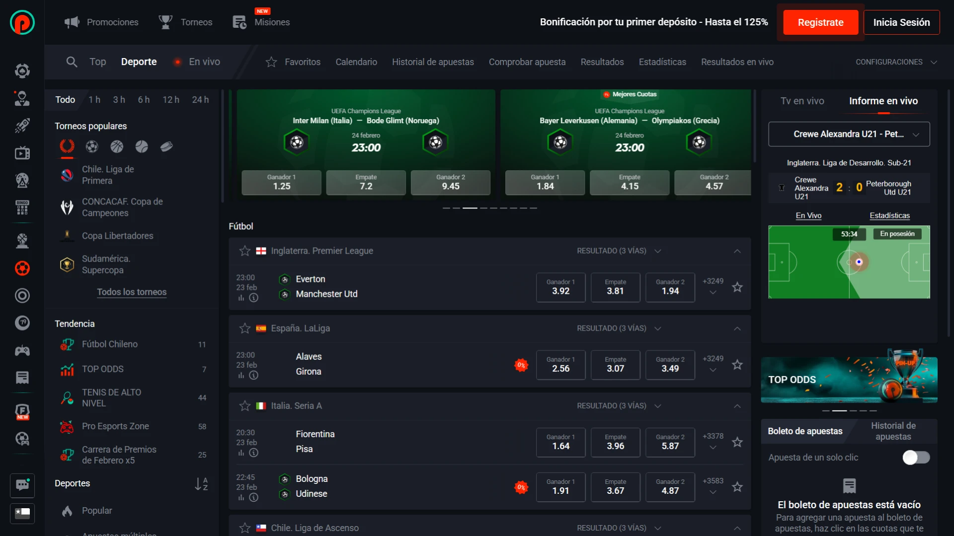 Selecciona un deporte en el que quieras apostar en la casa de apuestas Pin-Up.