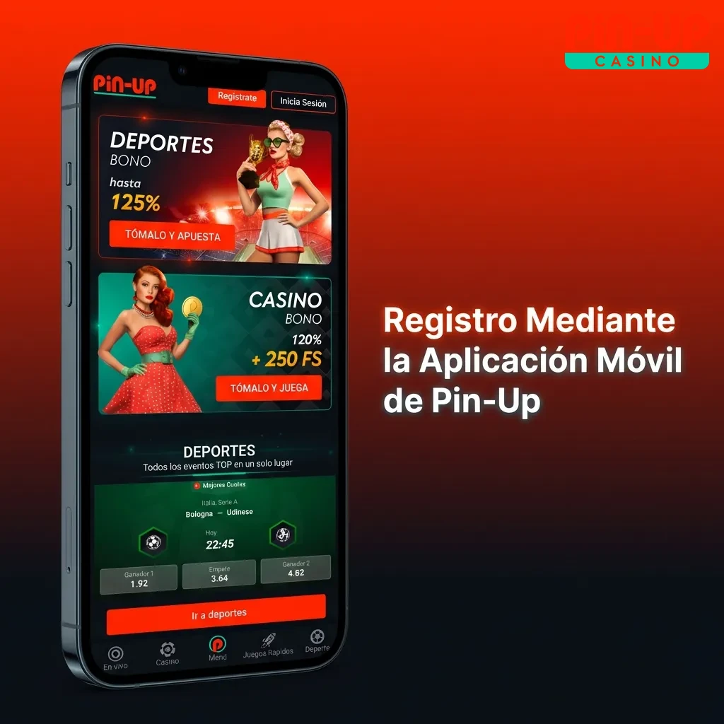 Pantalla de smartphone mostrando el proceso de registro en la aplicación móvil de Pin-Up con formulario y botones táctiles