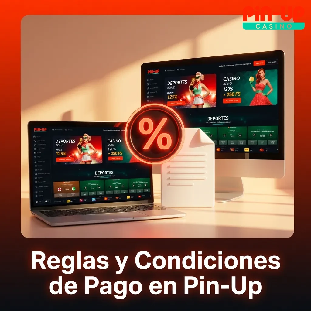 Pin-Up payment rules page showing identity verification, withdrawal limits, and transaction conditions in Spanish