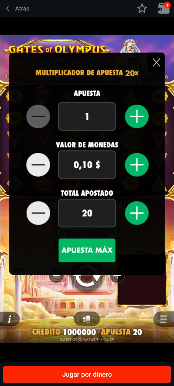 Selecciona tu apuesta y la cantidad en el juego Pin-Up.